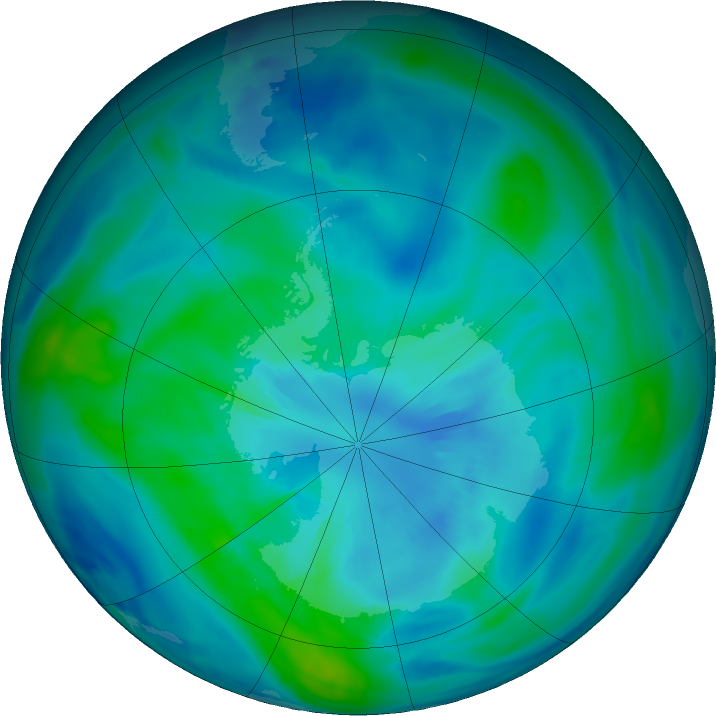 Antarctic ozone map for 29 March 2017